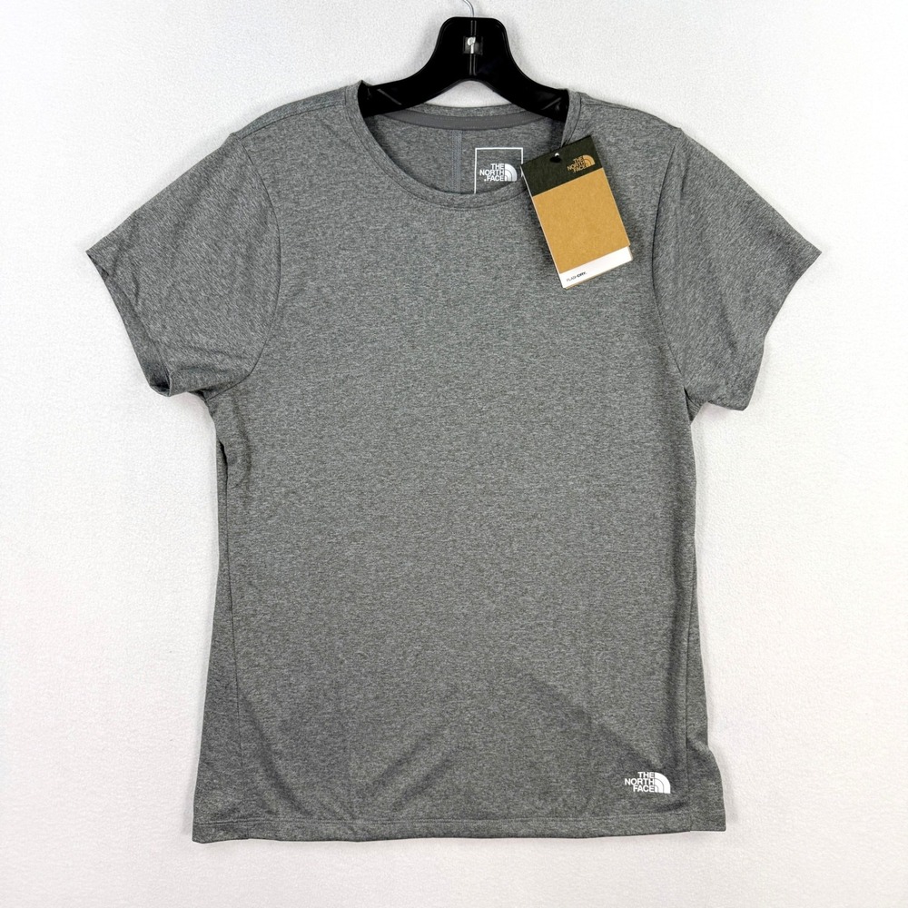 The North Face Womens Breeze Flashdry Shirt Size L Grey Heather Short Sleeve NEW